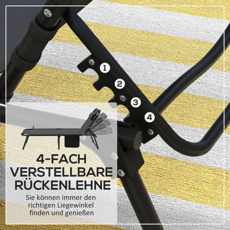 Outsunny Sonnenliege, 4-fach verstellbare Rückenlehne, klappbar, Magazinfach, Kopfkissen, Dunkelblau