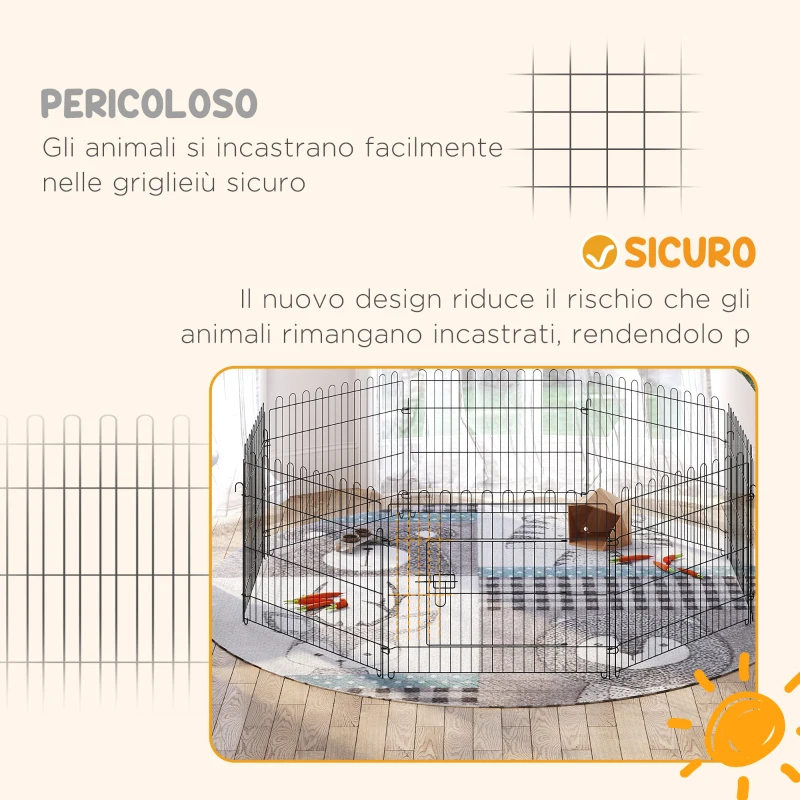 PawHut Recinto per Cani e Cuccioli 8 Pannelli in Acciaio, Gabbia per Cani, Box per Animali Domestici da Interno e Esterno, Ø180x61 cm, Nero