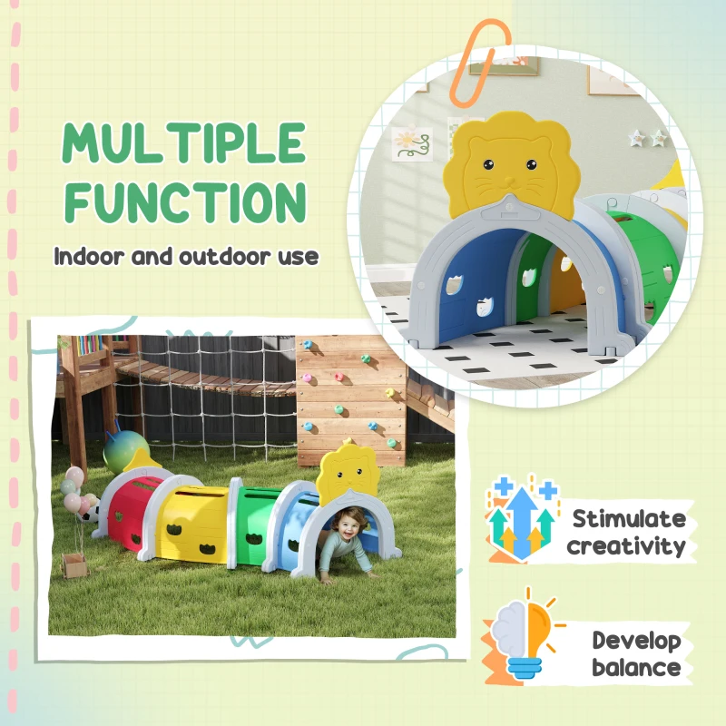 AIYAPLAY Kids Play Tunnel with Lion Design for 3-6 Years, Crawling, Climbing, Indoors & Outdoors