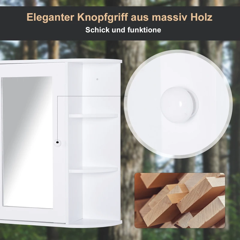 HOMCOM Spiegelschrank Badspiegel Wandmontage Hängeschrank Badezimmerregal Badeschrank 8 Fächer Mehrzweckschrank für Badezimmer MDF Weiß 66 x 17 x 63