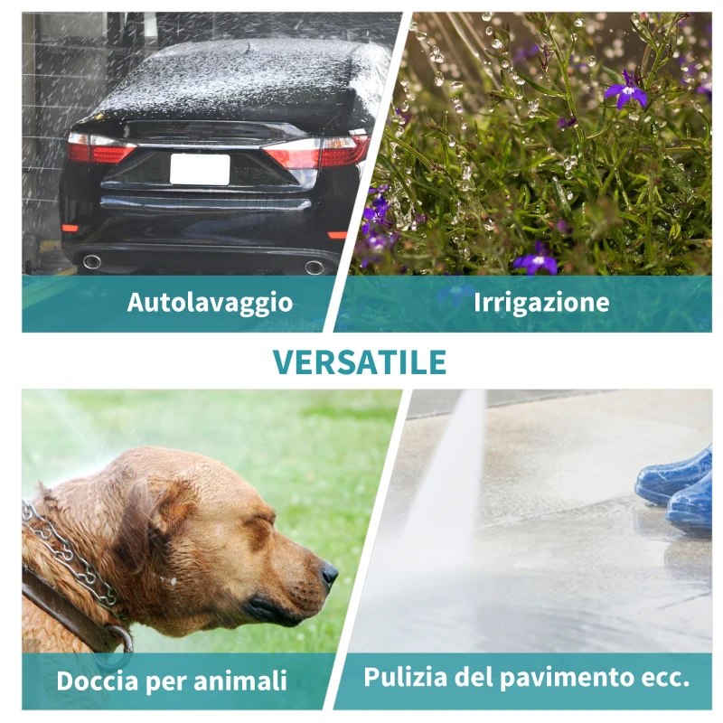 Outsunny Avvolgitubo Automatico a Parete Girevole a 180°, Tubo Acqua da 15+1.4m e Pistola Multifunzione, Grigio