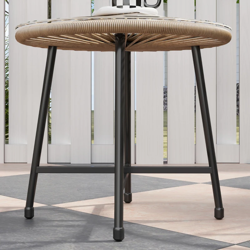 Outsunny 3-teiliges Gartenmöbel-Set, 2 Kunststoffrattan-Stühle, 1 Tisch mit Glasplatte, Stahlrahmen, Outdoor-Sitzmöbel, Hellbraun