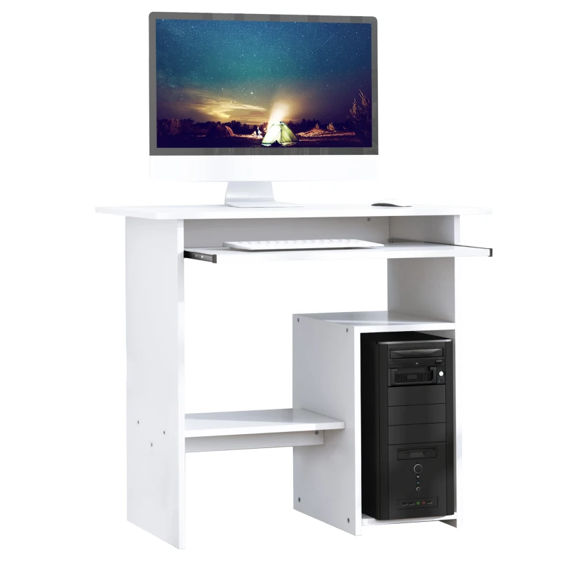 HOMCOM Computertisch, Schreibtisch, Bürotisch, Gamingtisch, Kinderschreibtisch PC-Tisch, Weiß, 80 x 45 x 75 cm