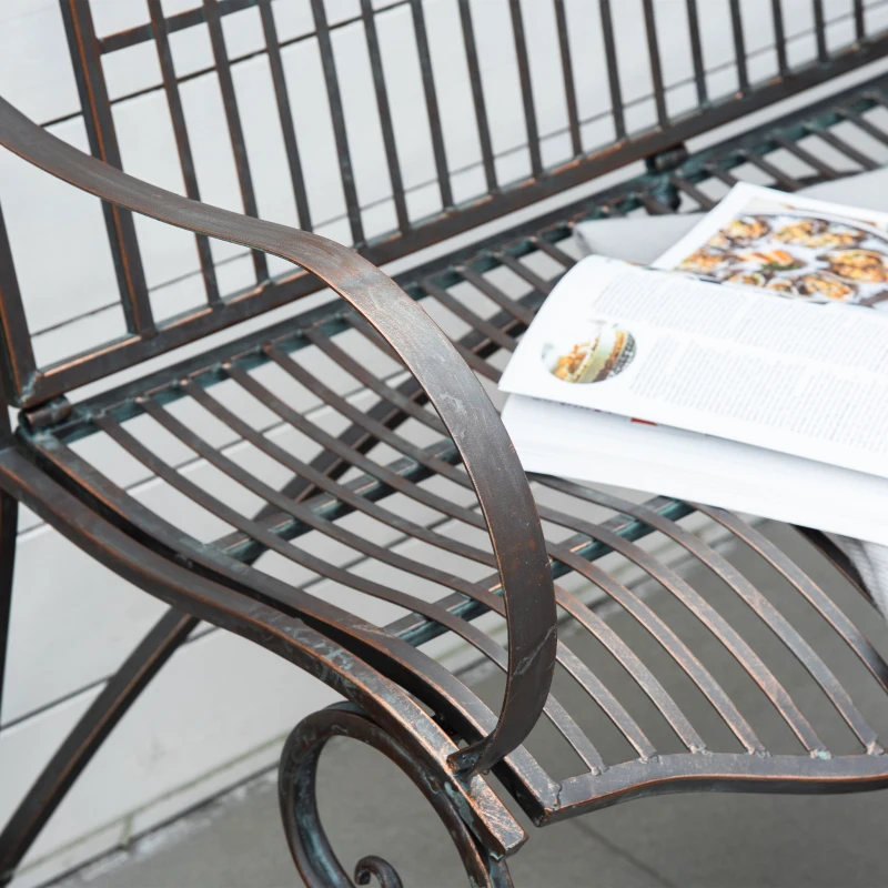 Outsunny Gartenbank 2-Sitzer Parkbank aus Metall Sitzbank bis 200 kg Bank Terrassenbank mit Rücken- & Armlehnen Gartenmöbel Metall antik Silber 110 x 60 x 97 cm