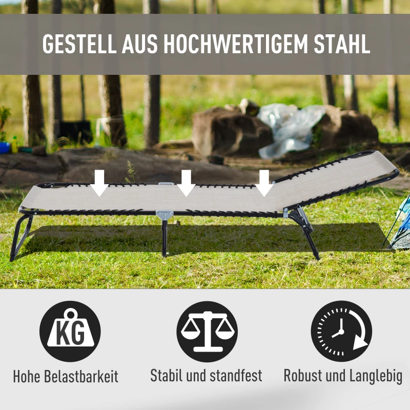 Outsunny Sonnenliege klappbar Gartenliege, Liegestuhl mit 4-Fach verstellbare Rückenlehne, wetterfeste Campingliege bis 120 kg belastbar, für Garten Strand Pool, Cremeweiß