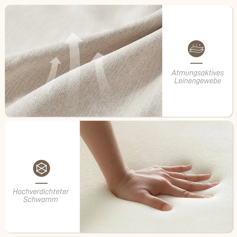 HOMCOM Polsterstuhl mit Armlehnen, solidem Holzrahmen und abnehmbaren Kissen, für Wohnzimmer, Schlafzimmer, Beige