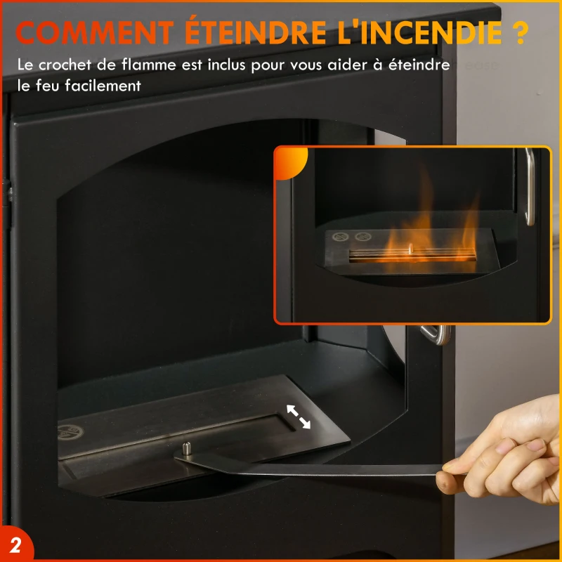 HOMCOM Cheminée à l'éthanol sur pieds réservoir 1,2L environ 3h de durée de combustion couverture 20-25 m² 43 x 25 x 68 cm noir(m-5)