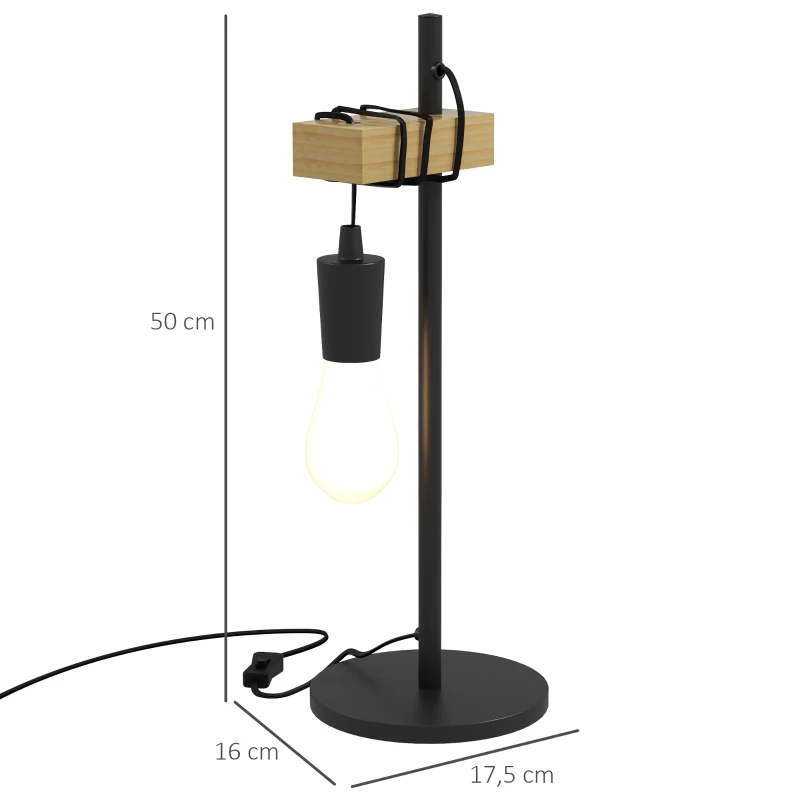 HOMCOM Tischlampe, Industrial Stil, inkl. LED, Metallrahmen, höhenverstellbar, schwarz+Holz