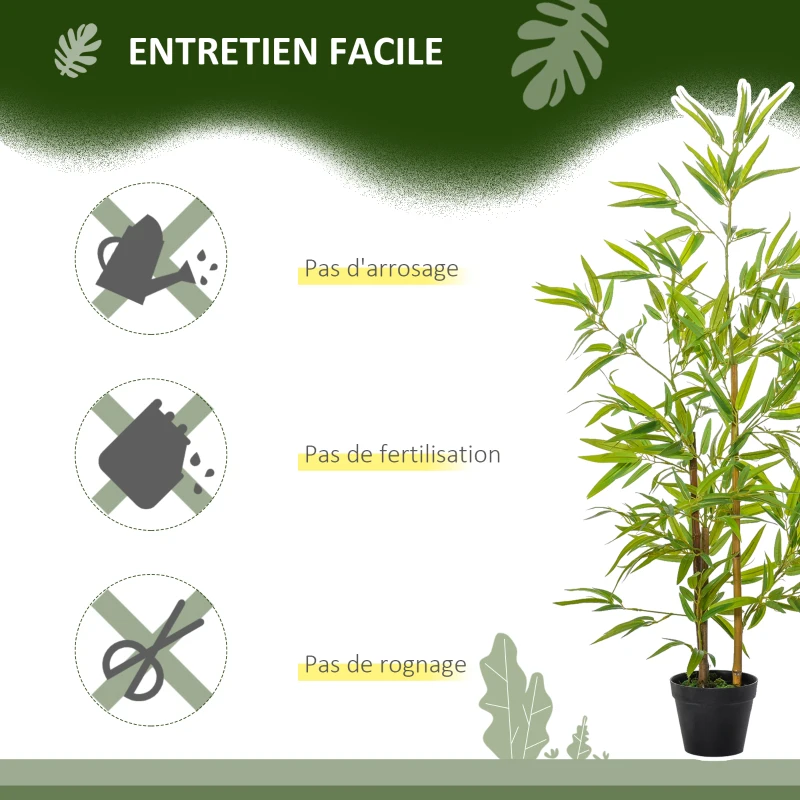 Outsunny Bambous artificiels 1,20H m réalistes par Bambou avec Vrais Troncs - Pot Inclus Noir Vert