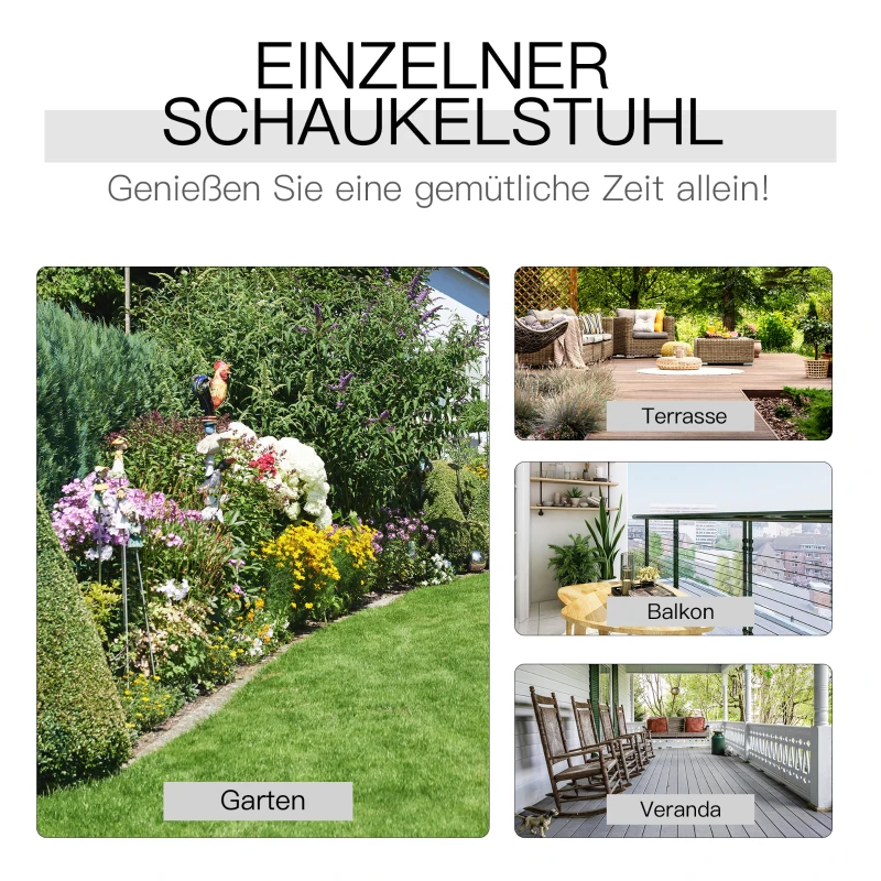 Outsunny Schaukelstuhl aus Holz mit Armlehne Schwingsessel Relaxstuhl Gartenstuhl Weiß 69 x 86 x 115 cm