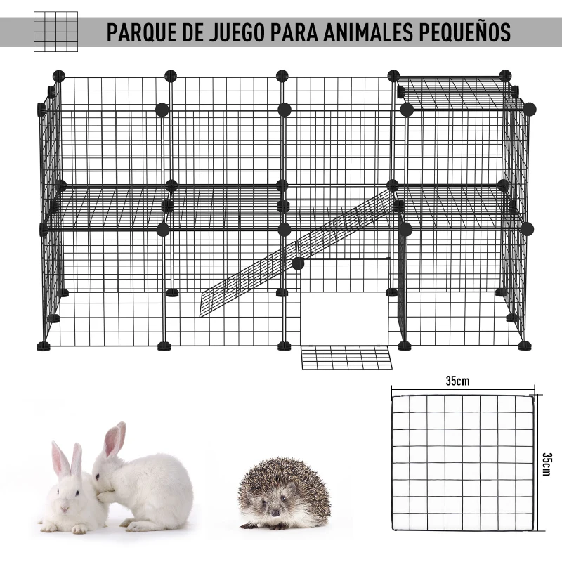 PawHut Valla Metálica para Mascotas Parque Metálica con 36 Paneles Animales Pequeños Desmontable Diseño DIY Negro 146x73x73cm