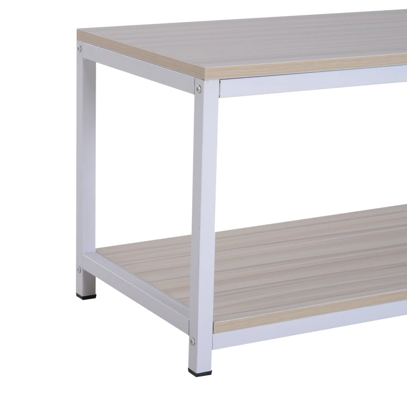 HOMCOM Table basse rectangulaire style industriel avec étagère 100L x 40l x 45H cm MDF E1 beige blanc