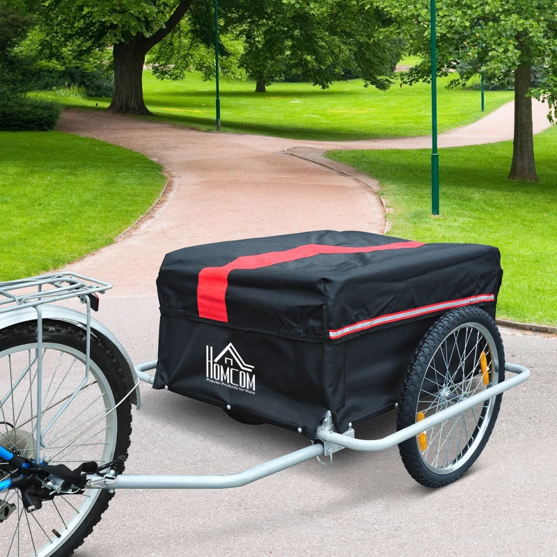 HOMCOM Remorque de transport vélo cargo barre d'attelage incluse housse amovible 4 réflecteurs charge max. 40 Kg noir rouge