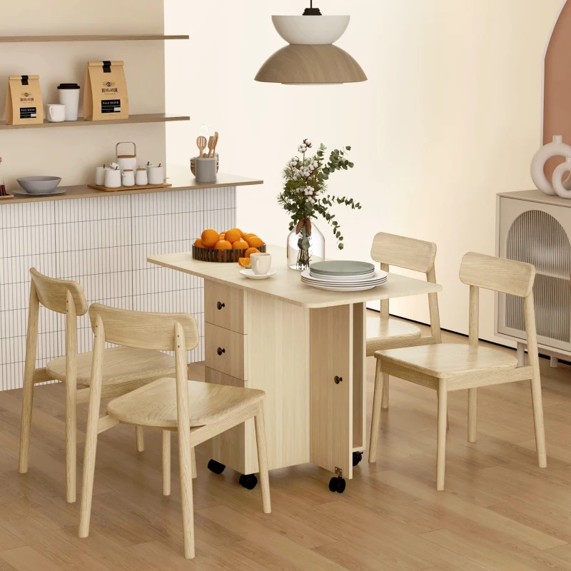 HOMCOM Six-Person Drop Leaf Dining Table, with Storage - Wood-Effect