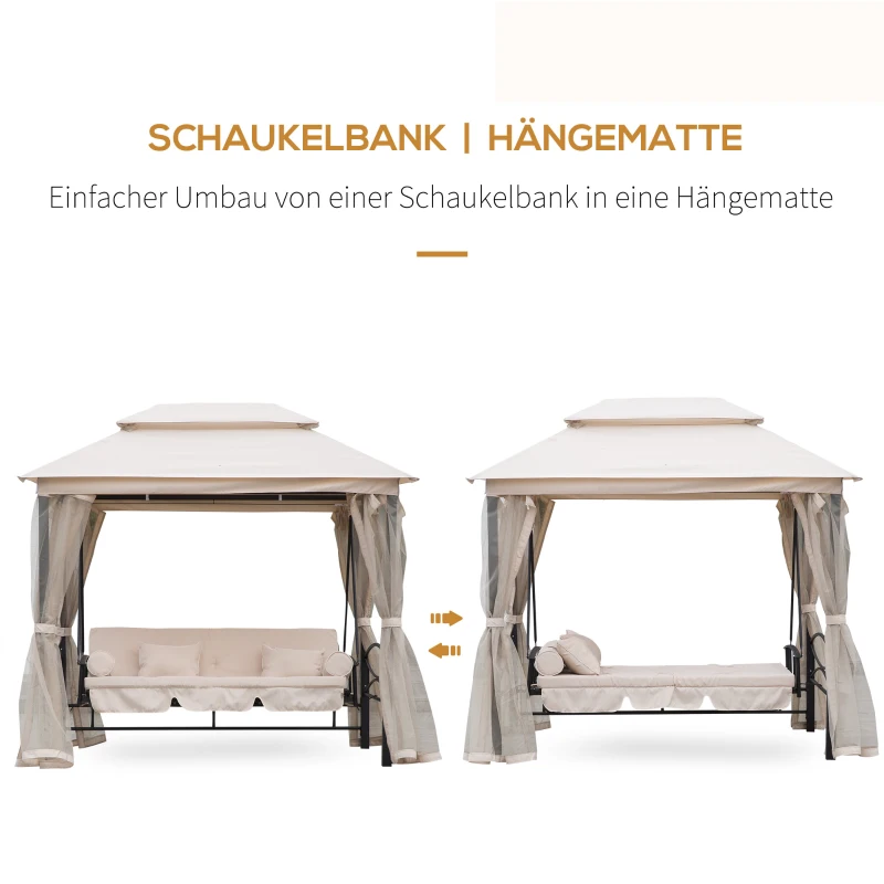 Outsunny Hollywoodschaukel Gartenschaukel Schaukel mit Seitenwänden 3-Sitzer Beige 256 x 172 x 248 cm