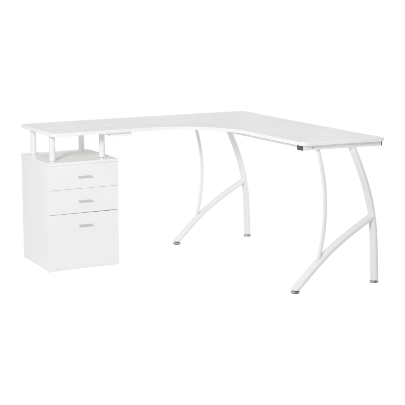 HOMCOM L-förmiger Schreibtisch mit Schubladen aus der Material MDF Metall Home-Office-Ecke Arbeitsplatz Industriestil, Weiß 152 x 143,5 x 76 cm
