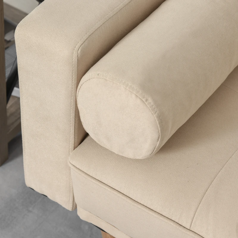 HOMCOM Divano Letto 3 Posti con Schienale Regolabile su 3 Livelli, 2 Cuscini e Braccioli Rimovibili, Beige, 185x84x85cm