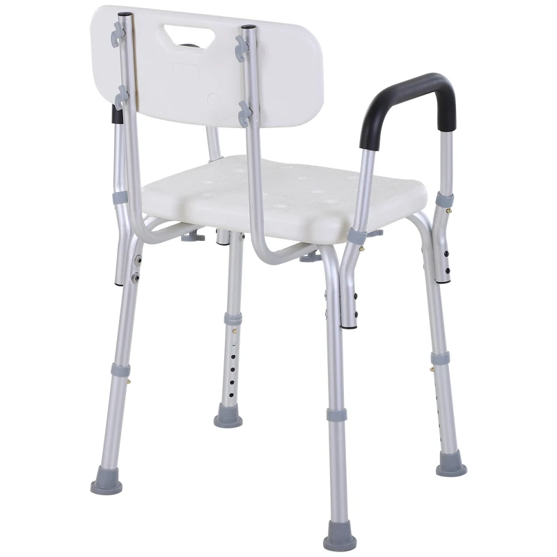 HOMCOM Chaise de Douche siège de Douche Ergonomique Hauteur réglable Pieds antidérapants Dossier accoudoirs Amovibles Charge Max. 136 Kg alu HDPE Blanc