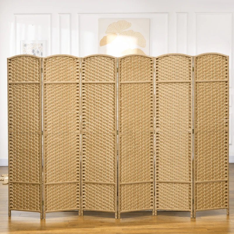 HOMCOM 6-teiliger Raumtrenner, Faltbarer Sichtschutz, Sichtschutzwand für Wohnzimmer, Schlafzimmer, Homeoffice, Natur(m-7)