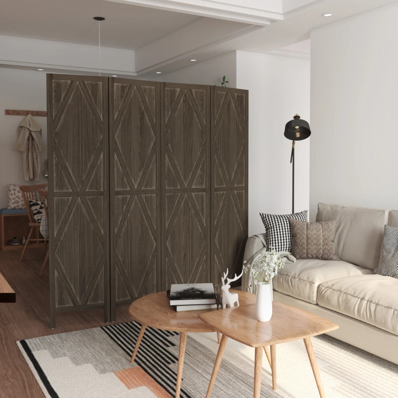 HOMCOM Paravent séparateur de pièce pliable 4 panneaux en bois paulownia 160 x 170 cm marron