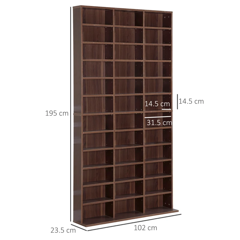 HOMCOM Mobile Porta CD con Ripiani Regolabili, Scaffale Porta 1116CD/528DVD Salvaspazio in MDF, Mobile Libreria con 36 Scomparti, 102x23.5x195 cm, Marrone