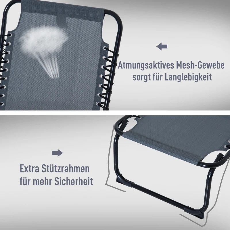 Outsunny Sonnenliege klappbar Gartenliege, Liegestuhl mit 4-Fach verstellbare Rückenlehne, wetterfeste Campingliege bis 120 kg belastbar, für Garten Strand Pool, Grau