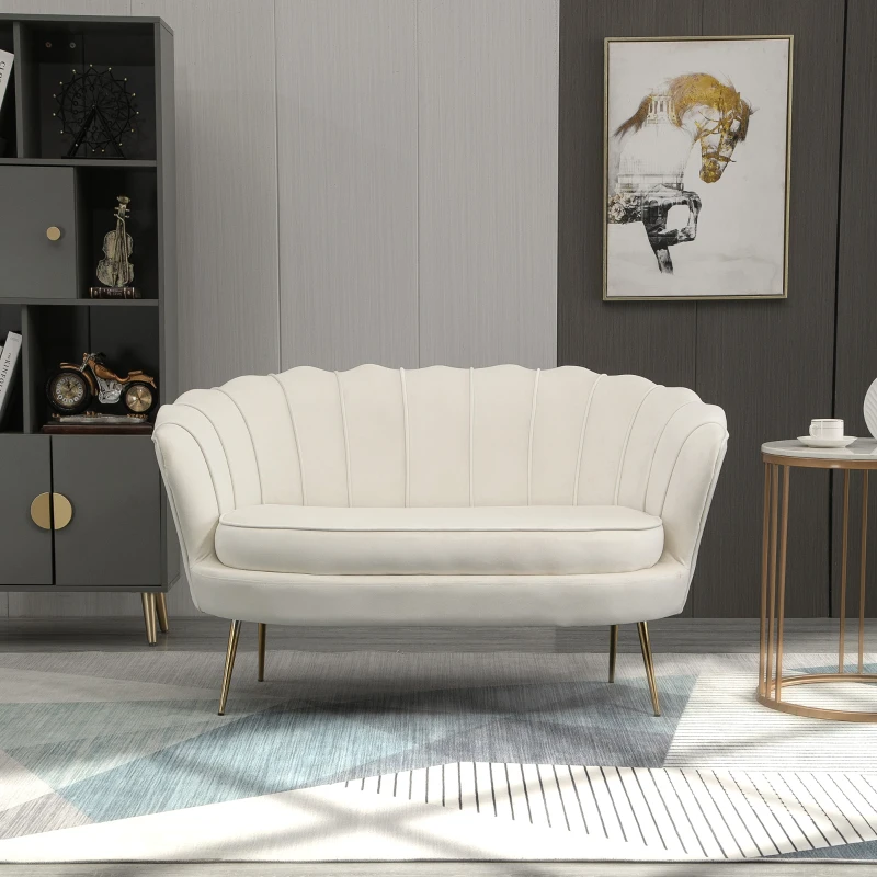HOMCOM Vintage 2-Sitzer Sofa, Couch, Polstermöbel, Samtoptik, bis 150 kg, Creme/Gold(m-8)