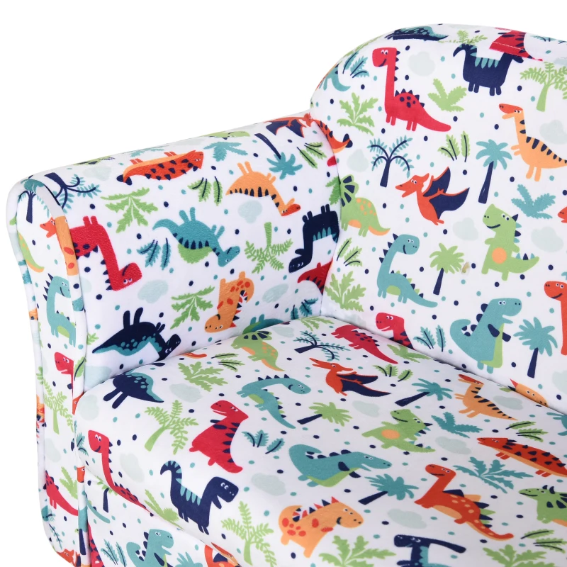 HOMCOM Sofá Infantil con Estampado de Dinosaurios con Respaldo y Reposabrazos Incorporados y Cómodo Acolchado Para +12 Meses 76x39x44 cm