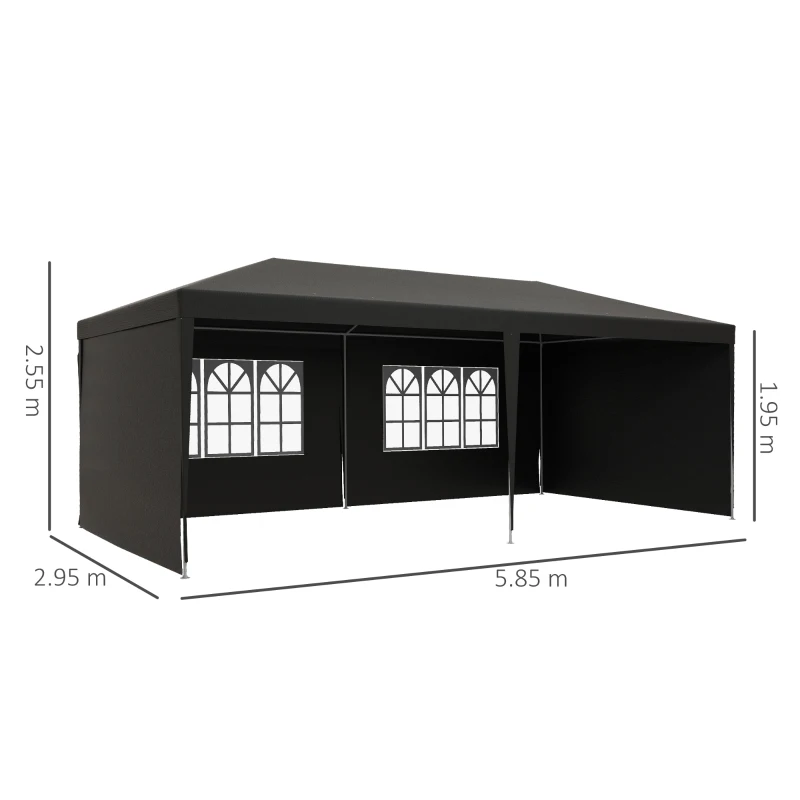 Outsunny 2.95 x 5.83 m Semi-Open Gazebo - Dark Grey