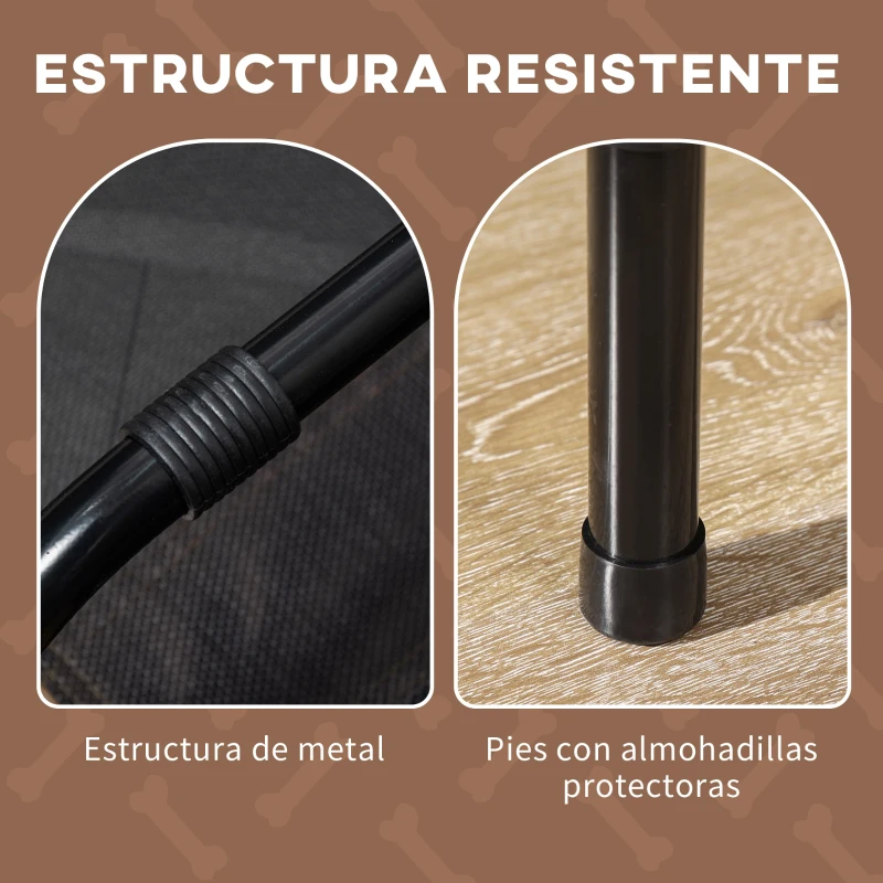 PawHut Cama Elevada para Mascotas con Toldo Extraíble Tela Transpirable para Interior y Exterior 76x61x73 cm  Marrón