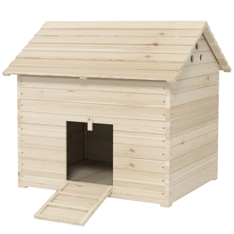 PawHut Wooden Duck House Poultry Coop for 2-4 Ducks with Openable Roof Raised Feet Air Holes Natural