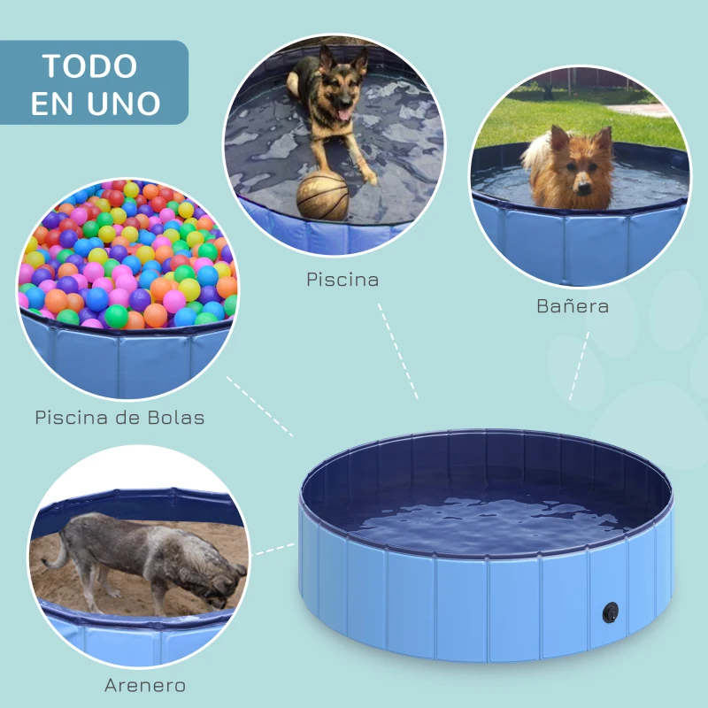 PawHut Piscina Plegable para Perros Gatos Ø120x30 cm Bañera Portátil para Mascotas PVC Antideslizante Múltiples Usos para Interiores y Exteriores Azul