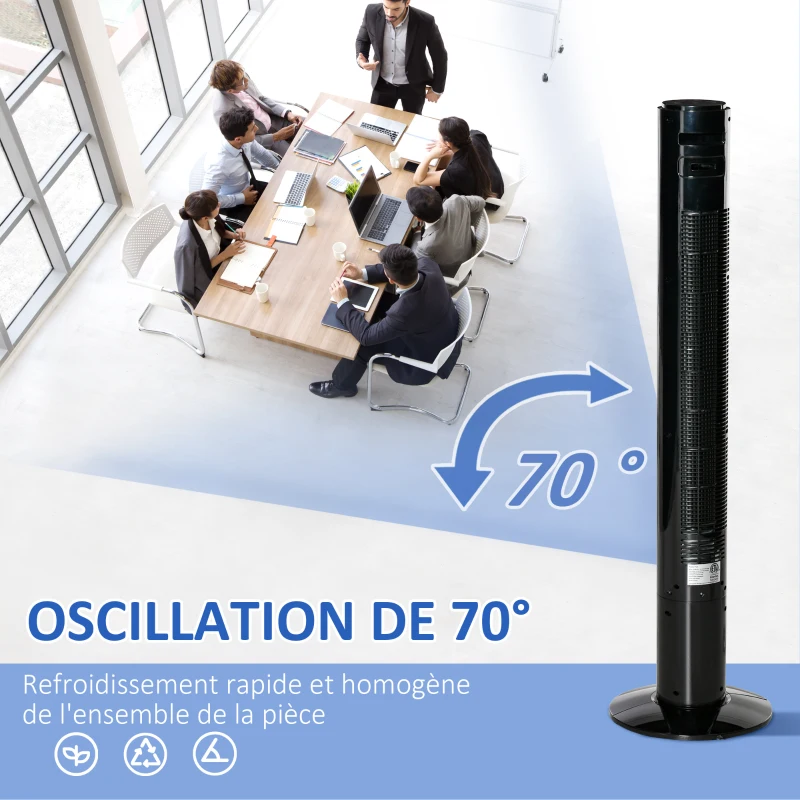 HOMCOM Ventilateur colonne oscillation 70° minuterie 12h panneau de capteur LED 45W télécomande 2 modes de contrôle noir