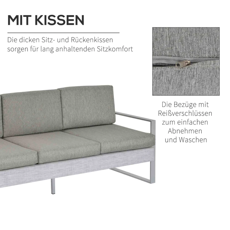 Outsunny Gartenmöbel Sofa Set für 5 Personen mit Alu. Teetisch mit gehärtetem Glas Grau