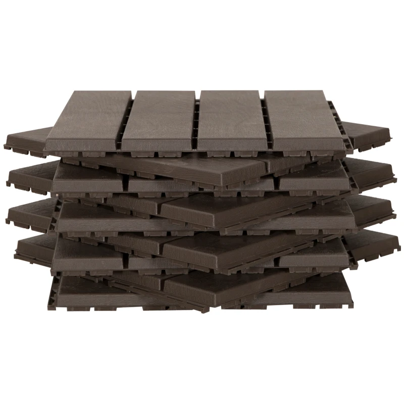 Outsunny Set de 9 Baldosas Cuadradas de 30x30 cm con Área de 0,81 m² Losetas Sistema de Clic para Balcón Terraza Jardín Marrón