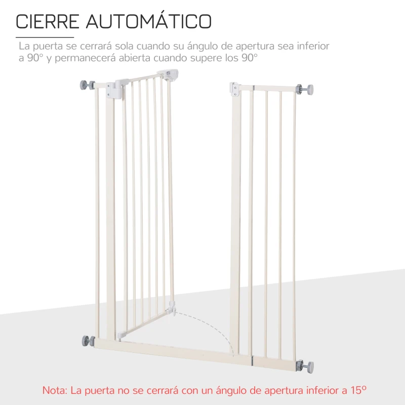 PawHut Barrera de Seguridad para Puertas y Escaleras Barrera para Perros Mascotas con Cierre Automático Extensión 17,5 cm Metal 74-97,5x104,1 cm Blanco