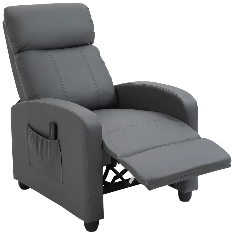 HOMCOM Sillón de Masaje Reclinable con Mando a Distancia Bolsillo Lateral y Temporizador Tapizado en PU 68x88x98 cm Gris