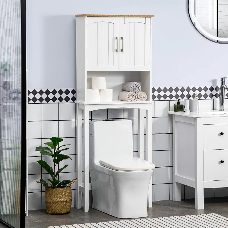 kleankin Mueble sobre Inodoro Armario Alto para Lavadora con Balda Interior Ajustable para Baño WC 64x22x165 cm Blanco