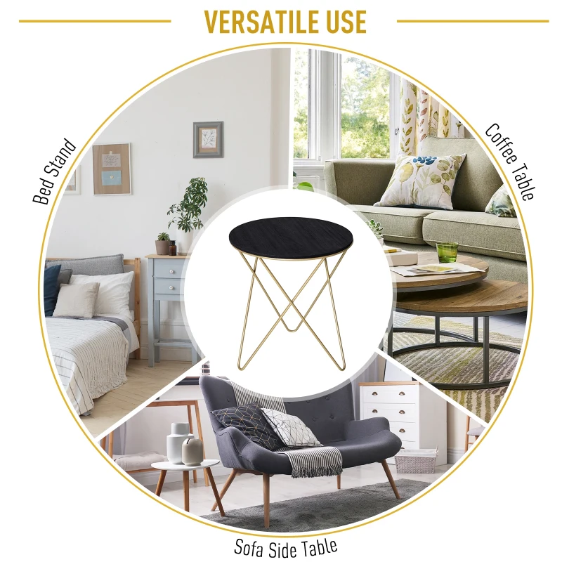 HOMCOM Round Coffee Table, Sofa End Table with Metal Crossed Legs, Modern Living Room Table - Black, Gold Tone (Φ43cm)