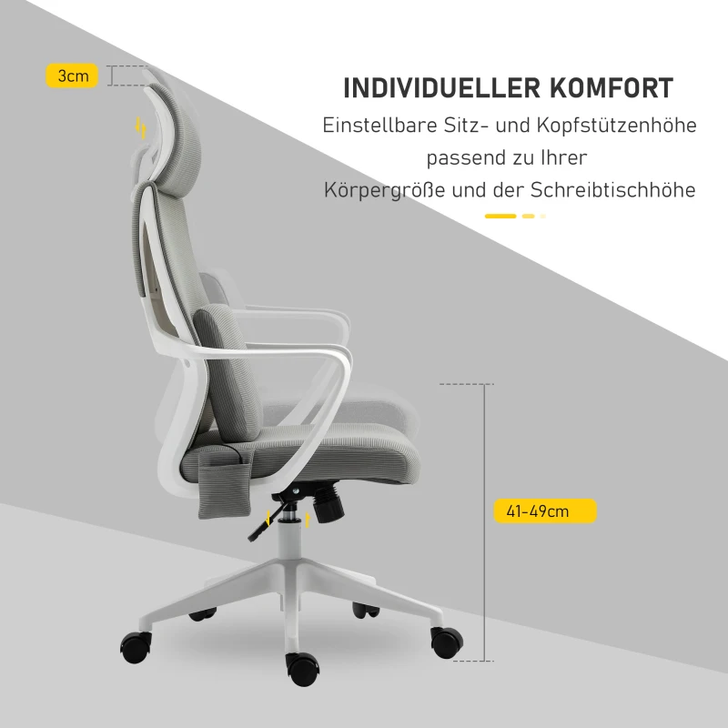 Vinsetto Bürostuhl höhenverstellbarer Drehstuhl Massagesessel ergonomischer Chefsessel mit Massagefunktion Gamingstuhl Nylon Grau 62 x 60 x 114-122 cm