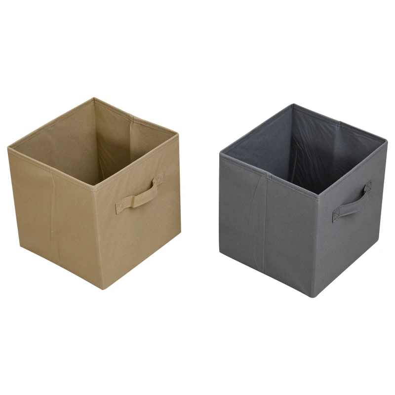 HOMCOM Biblliothèque étagère scandinave 4 niches 4 paniers tissu kaki gris pieds effilés bois pin panneaux particules blanc