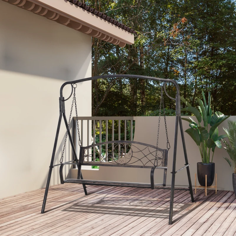 Outsunny Gartenschaukel Schaukelbank für den Garten Outdoor-Schaukel, Vintage Design, Messing-Optik, 167 cm x1 23 cm x 175cm