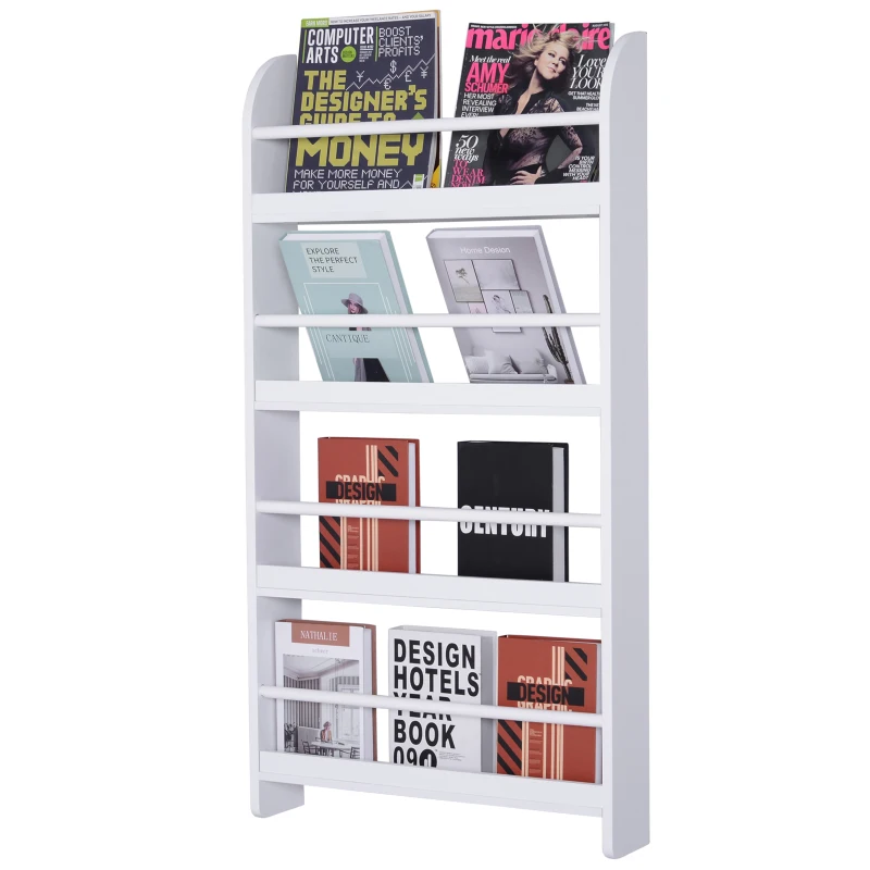 HOMCOM Estantería de Pared de Libros con 4 Estantes Librería Infantil para Hogar Oficina Carga 30kg 59x12x113cm Blanco
