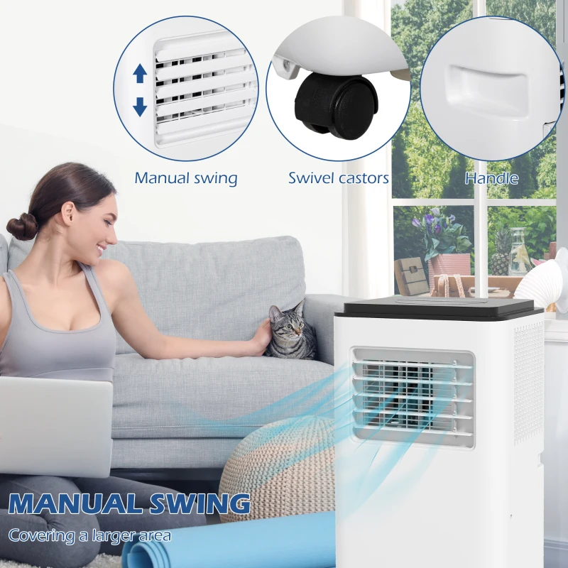 HOMCOM Aire Acondicionado Portátil 10000 BTU 2900W Enfriador Ventilador Deshumidificador 5 en 1 33x28x70,4 cm Blanco