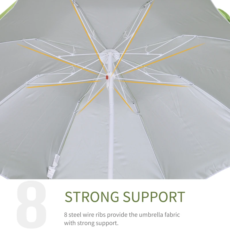 Outsunny 1.7m Beach Umbrella, Portable Parasol with Tilting Function, Carry Bag, Outdoor Sunshade Shelter with 8 Ribs, Green