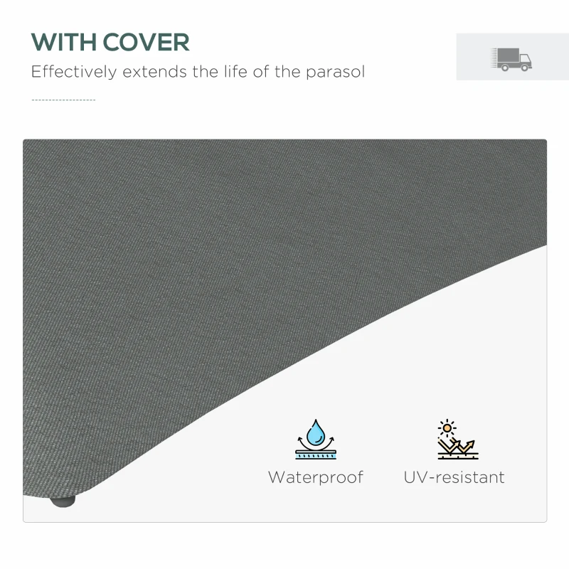 Outsunny 3(m) Solar LED Cantilever Parasol - Dark Grey