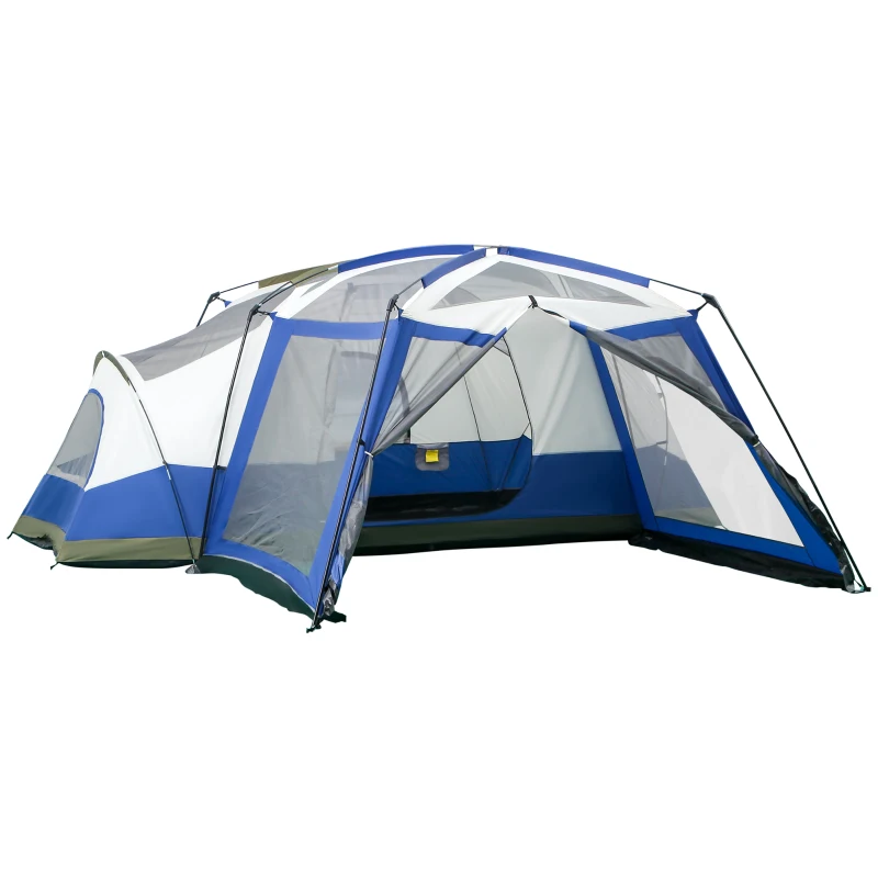 Outsunny Camping Zelt 6-8 Personen Zelt Familienzelt mit Vorraum 2 Fenster Kuppelzelt Kunstleder3000mm für Trekking Festival Glasfaser Blau 518 x 487 x 237 cm