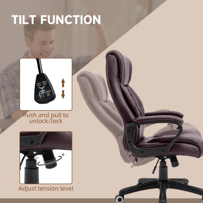 Vinsetto Office Chair with 6-Point Maaage, PU Desk Chair with Padded Seat and Armrest, Computer Chair with Tilt Function for Home, Brown