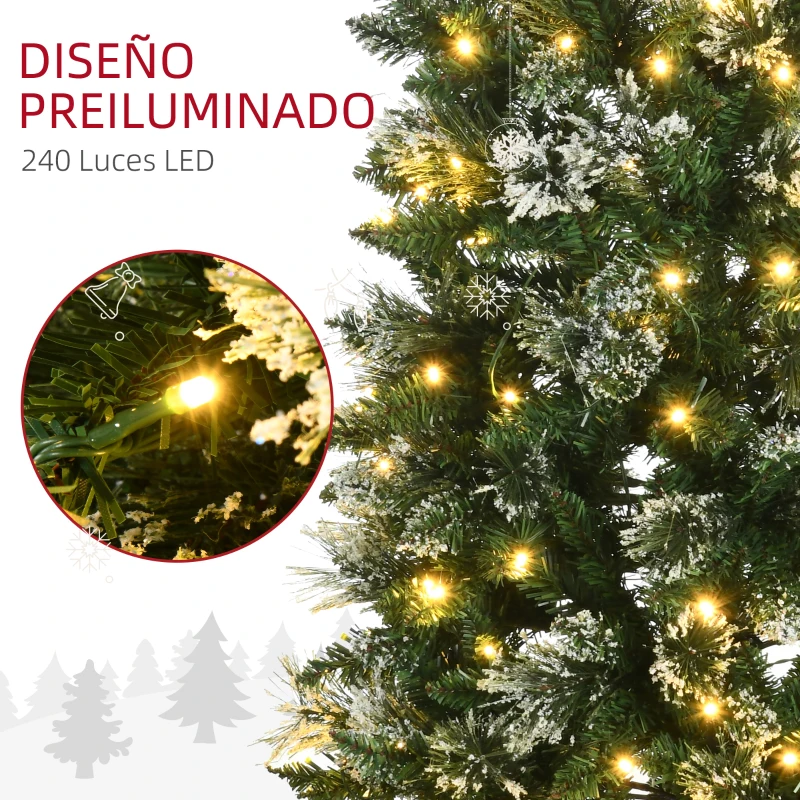 HOMCOM Árbol de Navidad Artificial 180 cm con 240 Luces LED y 618 Ramas Árbol con Soporte de Acero Ø68x180 cm Verde