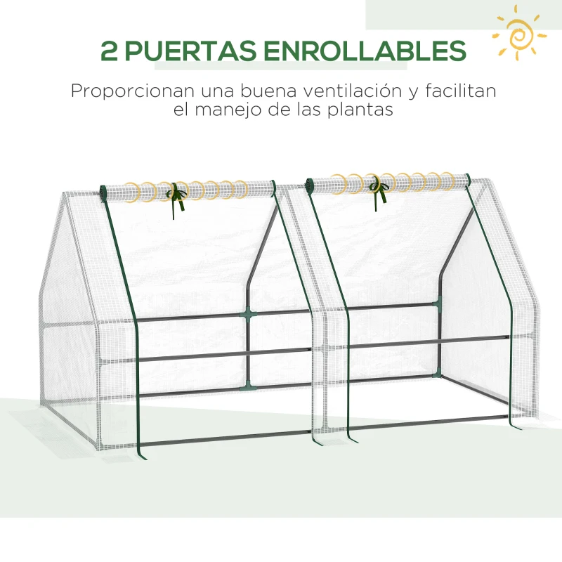 Outsunny Mini Invernadero de Jardín Terraza 180x90x90cm Tipo Caseta Tubo de Acero con 2 Ventanas Enrollables Vivero Casero Blanco